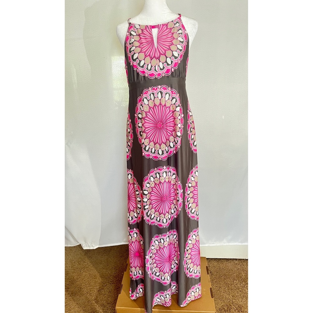 INC International Concepts Studded Mandala Bloom Maxi Dress Dark Gray Pink Small - Picture 2 of 11